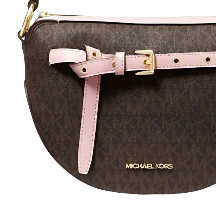 Michael Kors MK Emilia Monogram Heart Logo Print Canvas Crossbody Shoulder Bag Medium Women Handbags Brown Pink 35S1GU5C6B-POWDER-BLUSH