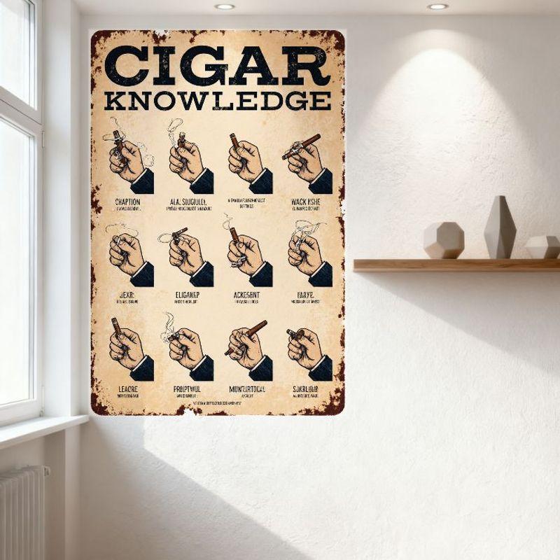 Vintage Cigar Knowledge Smoking Styles Tin Sign, 12 Illustration Retro Metal Poster for Bar Pub Home Wall Decor, Aged Distressed