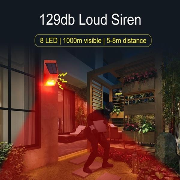 Lampe d'alarme solaire, Télécommande, Alarme de sécurité, Alarme à détecteur de mouvement, Sirène PIR, Détecteur de mouvement, Détecteur pour jardin extérieur de maison