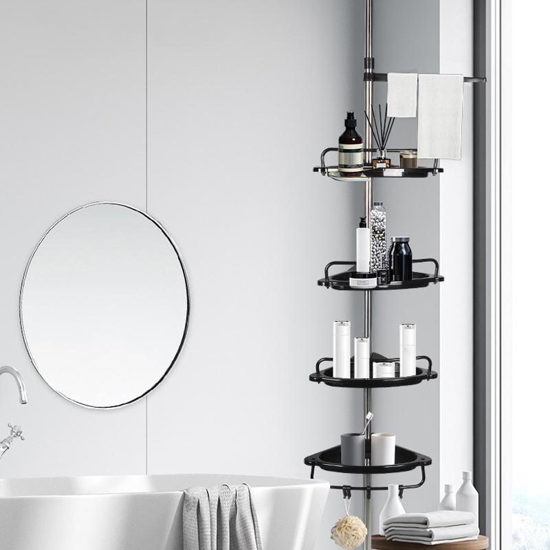 Adjustable Telescopic Shower Rack - Heavy-Duty Stainless Steel Floor-to-Ceiling Bathroom Organizer, Space-Saving Storage