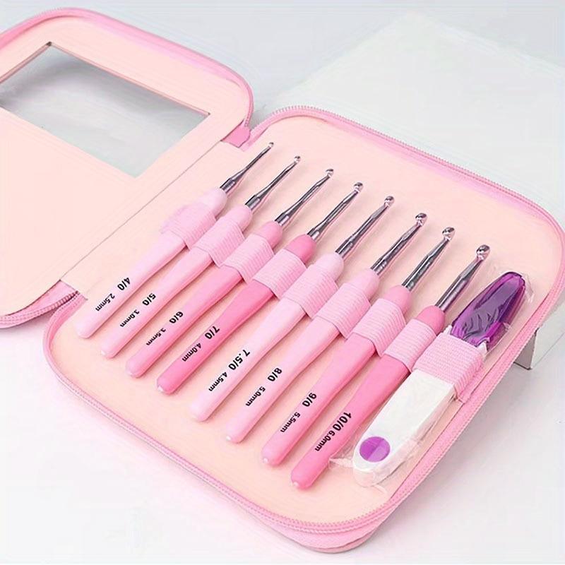 9pcs Crochet Hook Kit Ergonomic Soft Handle Hooks Set with for DIY Crafts Knitting Crocheting Supplies розовый