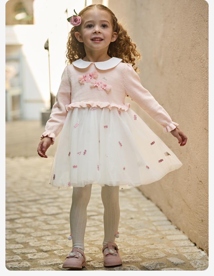 David Bella Girls' Sweater Dress Spring New Baby Anti static Skirt Children's Mesh Skirt