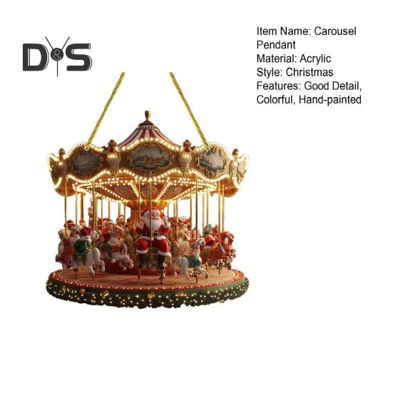 2D Santa Carousel Pendant Holiday Home Window Car Christmas Tree Decoration Pendant Acrylic Handcrafted Art Ornament