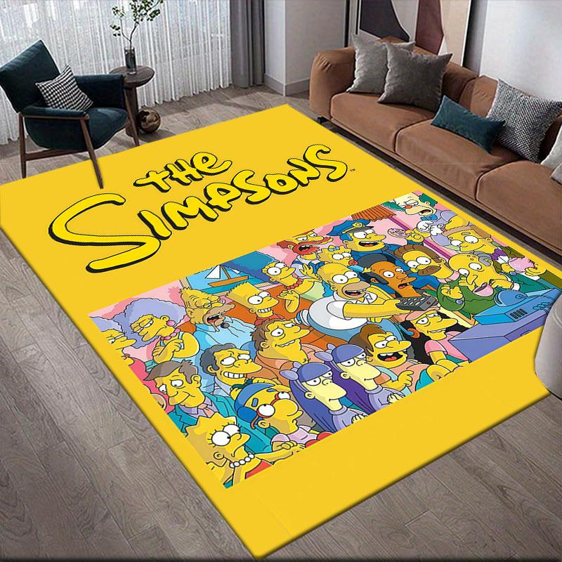 The Simpsons Poster Flannel Printed Carpet, Home Sofa Decoration for Living Room & Bedroom, Non‑Slip Play Flannel Floor Mat for Game Room