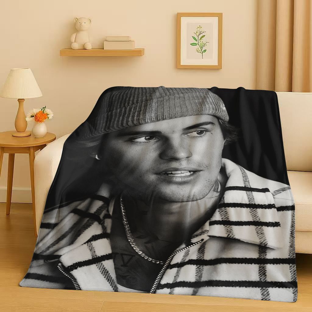 Neue Mode B-Bieber Sänger Star Flanelldecke, Ultraweiche Warme Plüschdecke für Zuhause Schlafzimmer Bett Sofa Abdeckung Büro Reise Geschenk