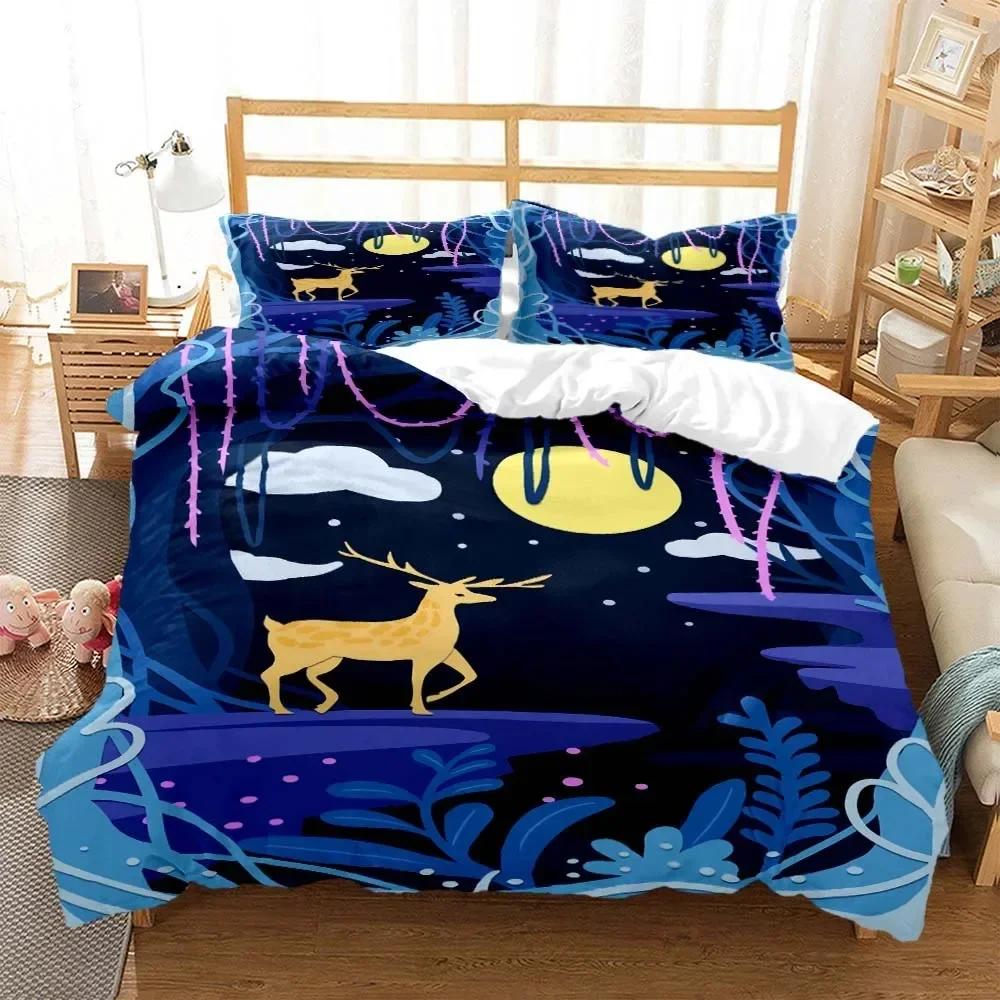 Forest Deer Digital Comfortable Duvet Quilt Cover Pillowcase Bedding Set Children Bedroom Decoration Home Textile