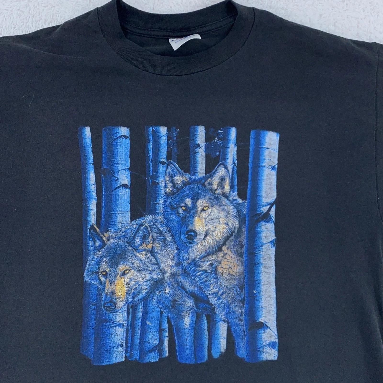 Vintage Wolf Nature Shirt Mens Large Wild Timberwolf Forest Woods 90s Tee M