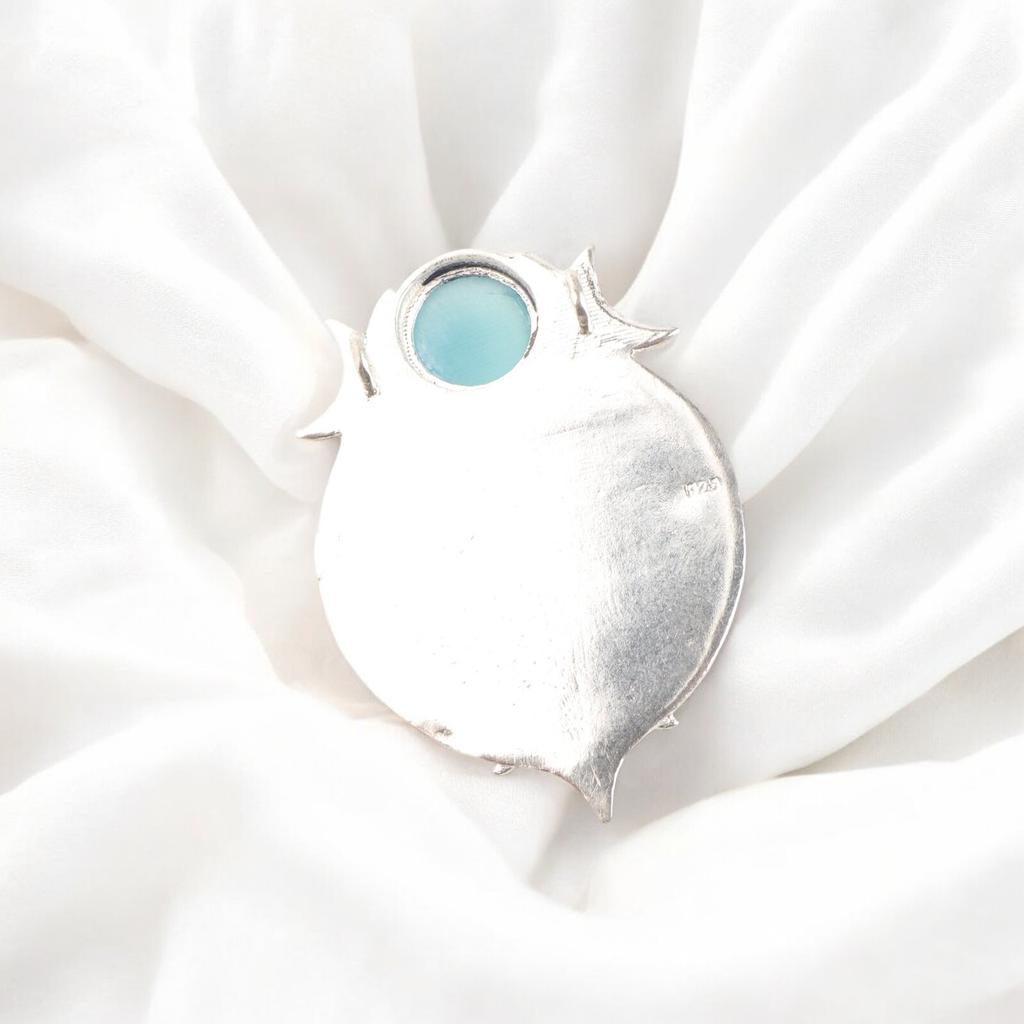 925 Sterling Silver Natural Blue Cat's Eye Gemstone Pendant ThanksgivingDay Gift CP-22-37