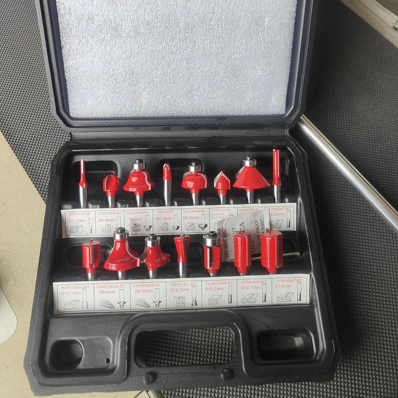 1/4 Kante 15 Stück Fräser-Set Trimmmaschine Werkzeugkopf-Set 6,35 mm Spannfutter Fräser Holzbearbeitungswerkzeug