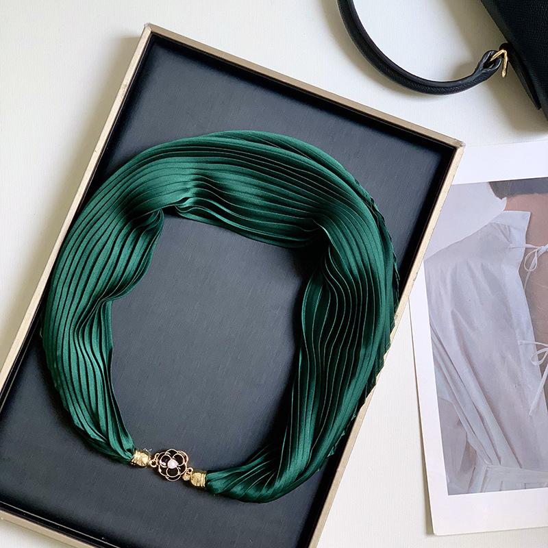 New Monochrome Magnetic Variety Silk Scarf Necklace Women's Pleated Summer Sunscreen Headscarf Decorative Scarf