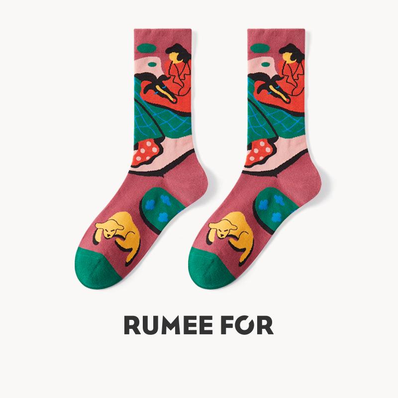 

Женские носки до середины икры с картиной оленя - Модные из гребенного хлопка, Влагоотводящие, Стиль дофамин One Size