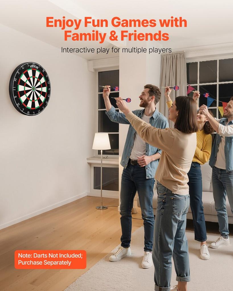Dart Board, High-Grade Self-Healing Sisal Fiber Dartboard with Staple-Free Bullseye, Blade Wire & Rotating Number Ring, 450mm Professional Dartboard