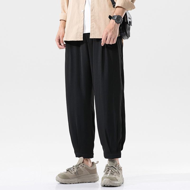Spring and summer pants men's ice silk trousers trendy casual pants loose straight pants nine-point sweatpants versatile