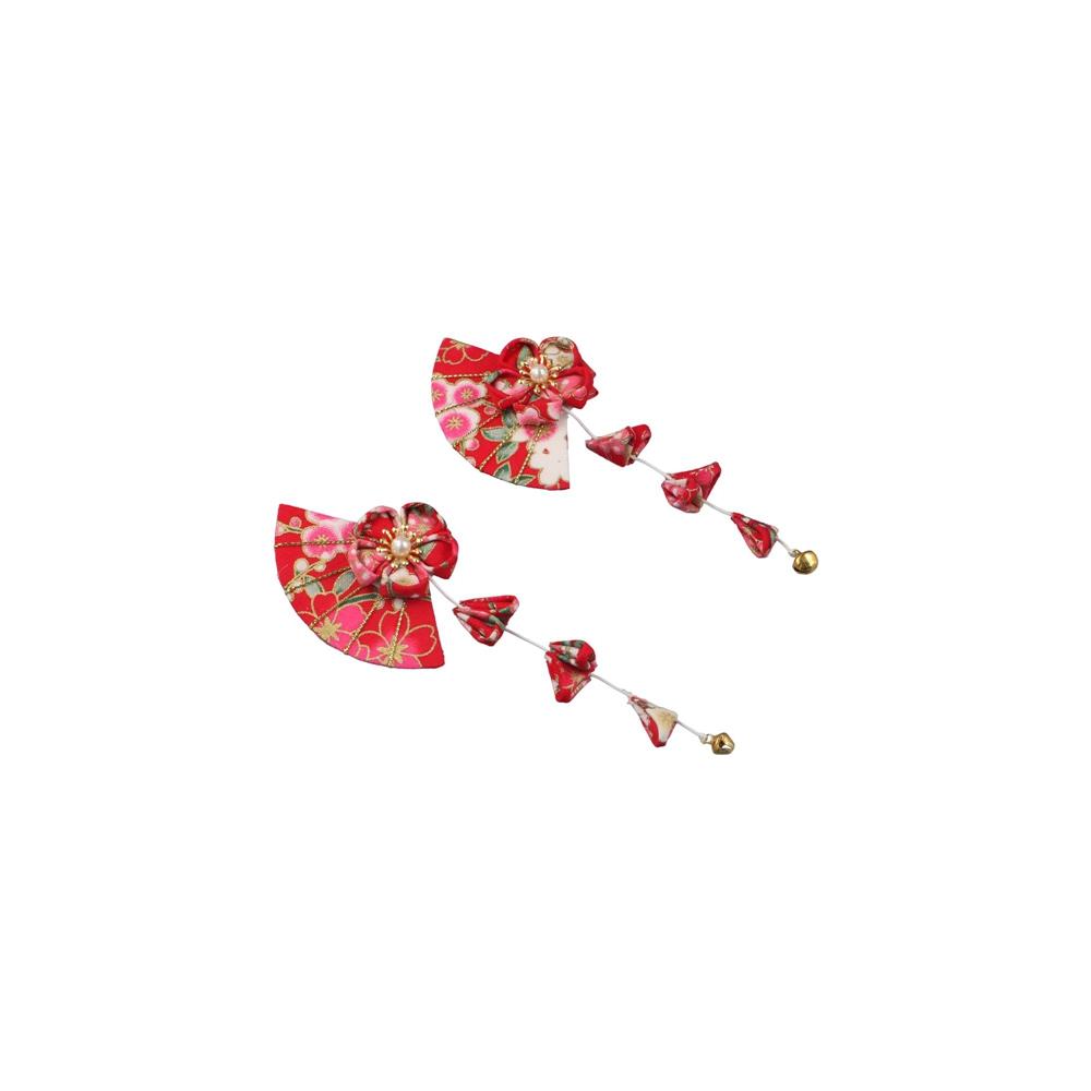 Tassel Children Red Sakura Hairpin Cloth Hanfu Fan Hair Clip Chinese New Year Headwear  Children
