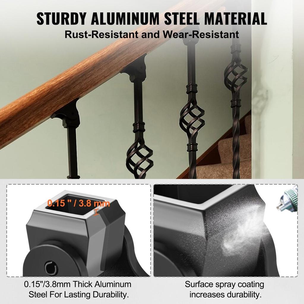 Aluminum Alloy Baluster Shoes Square Balusters Baluster Wrought Spindles for Staircase Slant Shoes with Screw Holes for Use with 1/2 Inch Staircase