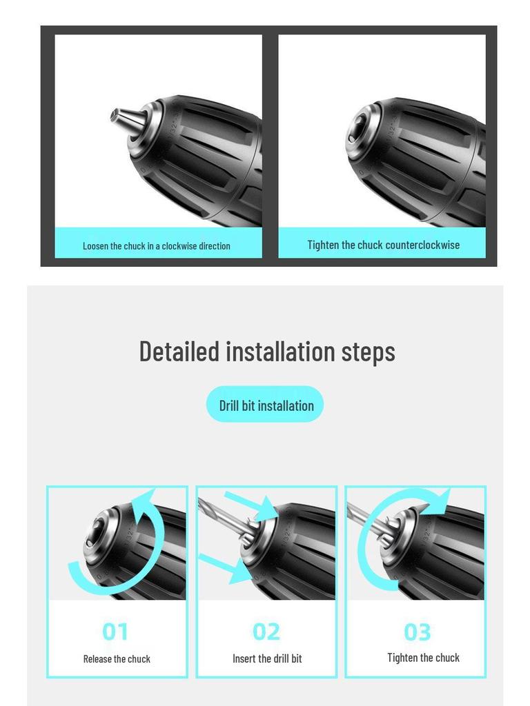 High-Power Brushless Handheld Drill with Rechargeable Lithium Battery & Impact Function - Multi-Functional Electric Screwdriver