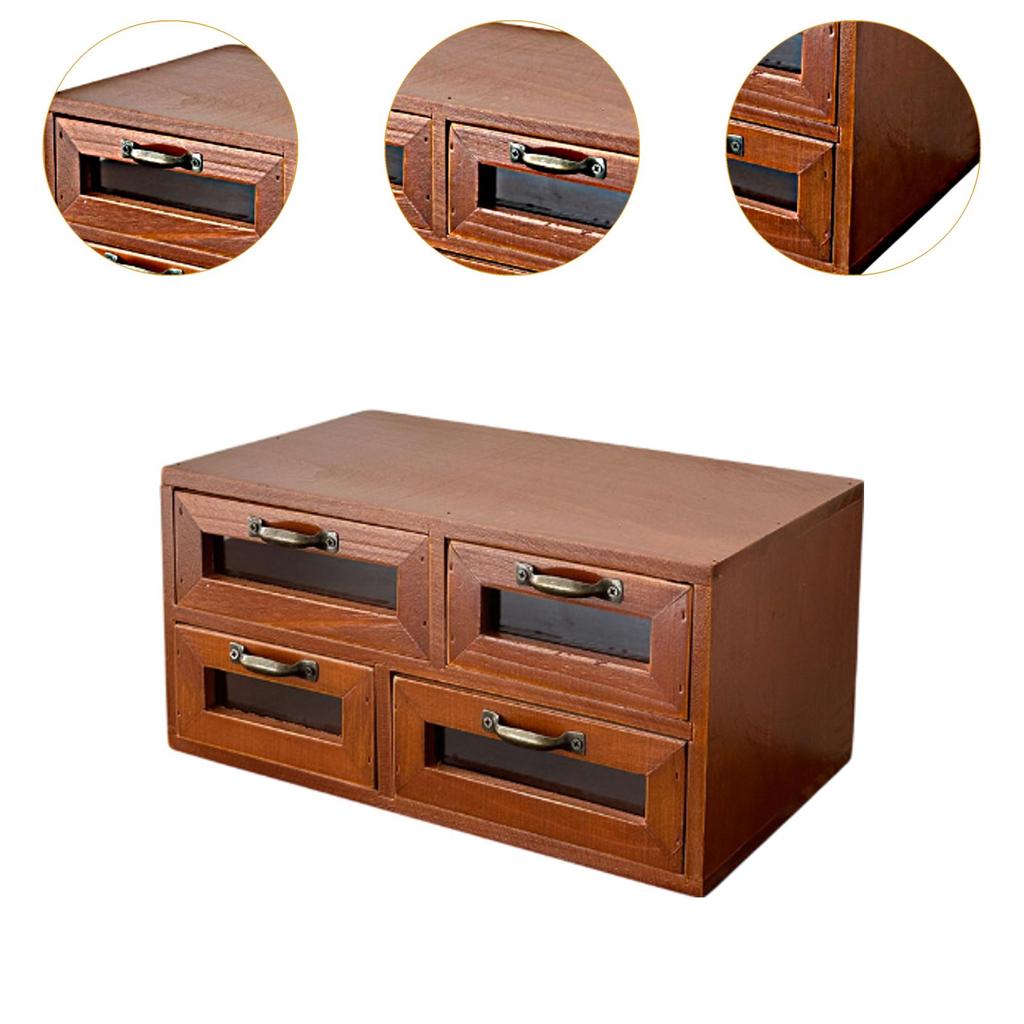 Wooden Desk Organizer with 4 Drawers Vintage Sundry Stationery Jewelry Storage Box for Home Office Tabletop Organizer