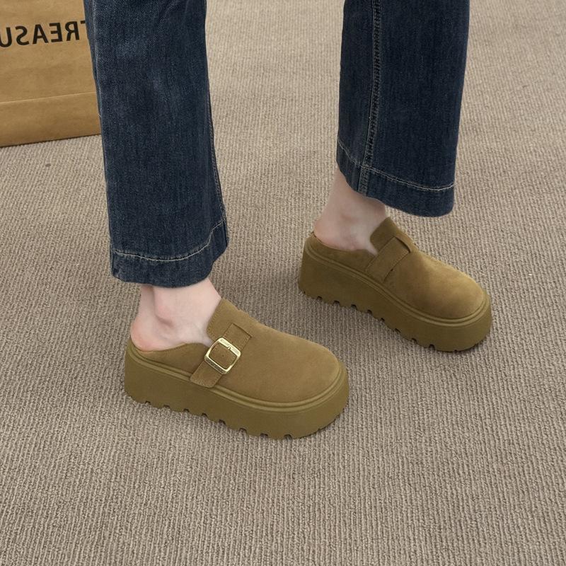 Thick-soled Retro Women's Shoes Spring New Single Women's Shoes Outer Wear Buckle Bag Head Casual Shoes