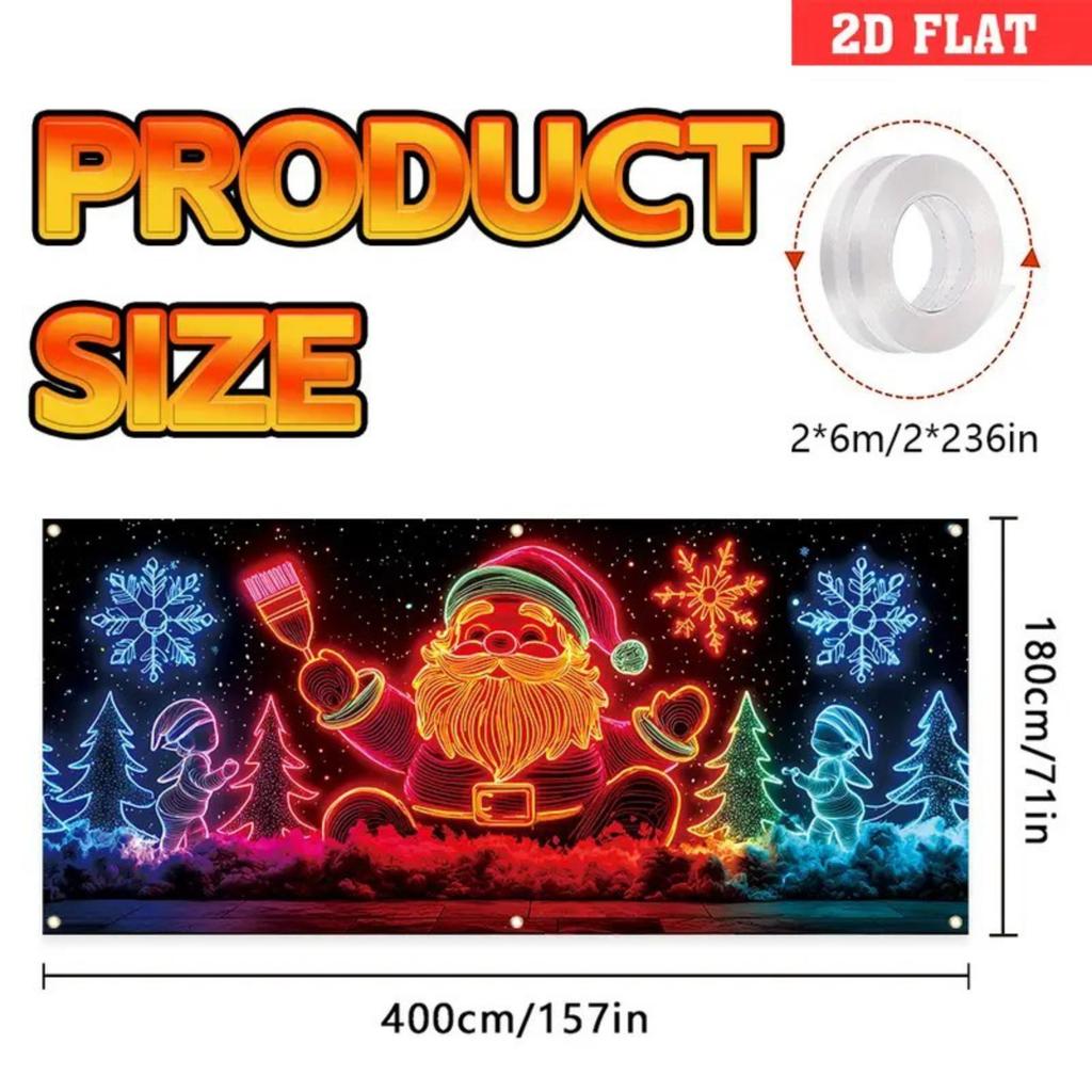 Christmas UV Fluorescent Garage Door Cover Banner Holiday Party Decoration