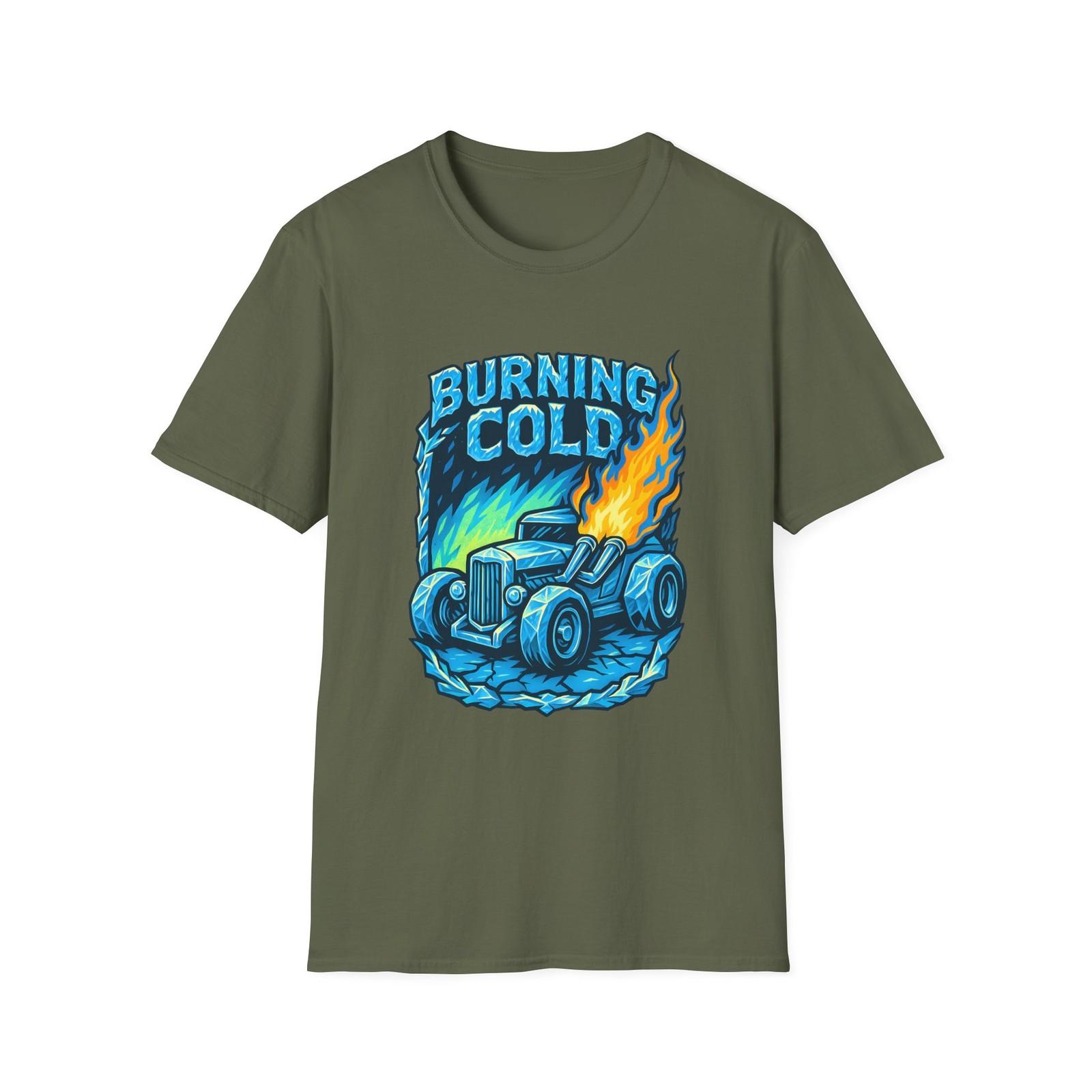 Unisex Softstyle T-Shirt Mens Womens Tees Top Burning Cold Ice Hotrod Neon Poster Style Graphic 4XL