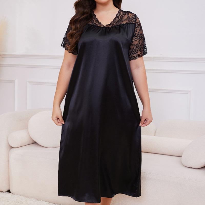 New Hot Plus Size Women's Ice Silk Short Sleeve Pajamas - Loose Casual Nightgown