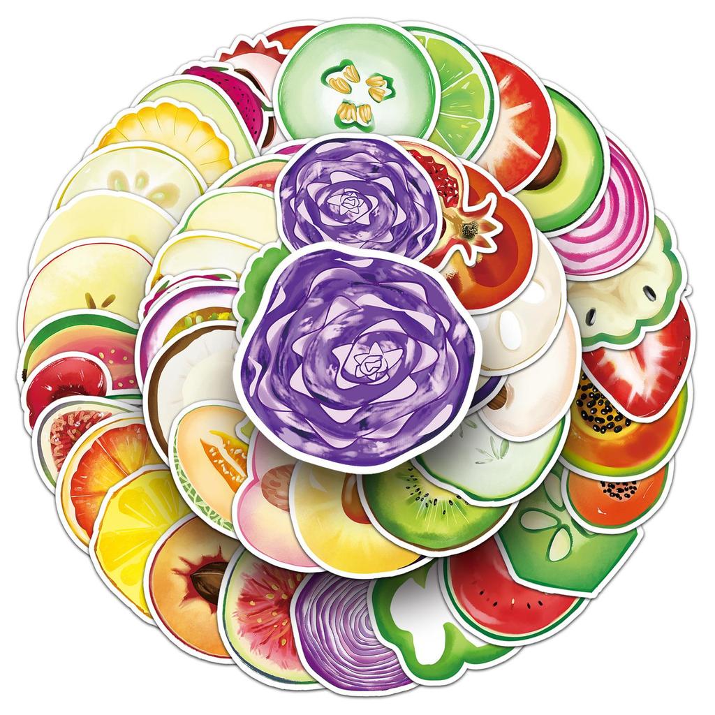 50 Fruit & Vegetable Cartoon Stickers - Waterproof Graffiti Decorative Decals (50 Sheets)