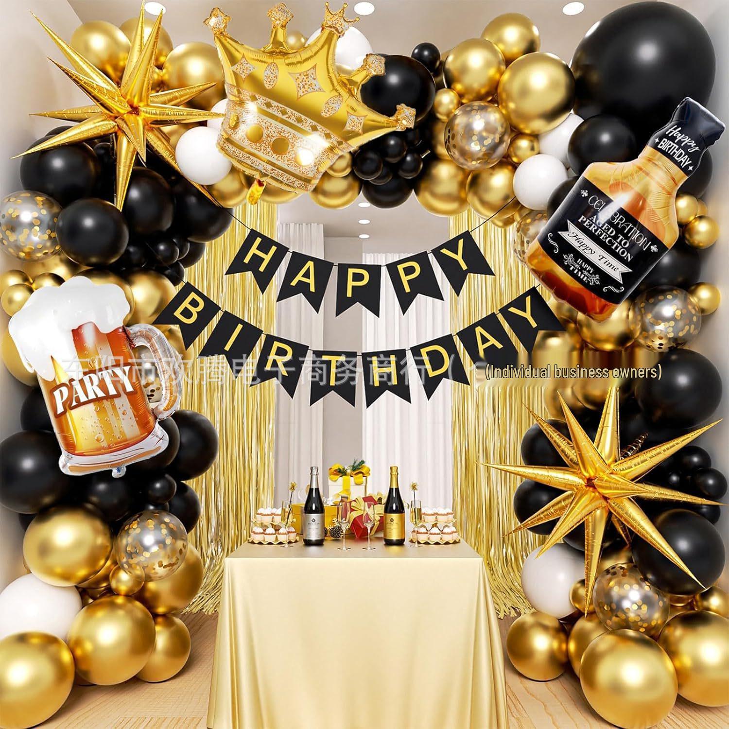 Black Gold Balloon Garland Arch Kit for Graduation or Birthday Decoration