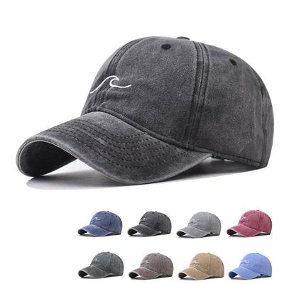 Casquette de Baseball en Coton Lavé Couleur Unie Broderie Vague Casquette Hip Hop Lavée Hommes Femmes Sports de Plein Air Snapback Chapeaux de Soleil