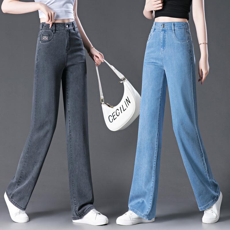 

Women s Tencel High-Waisted Cropped Wide-Leg Jeans - 2024 Summer Light Slim-Fit Size 29 [XL] Waist 2 2
