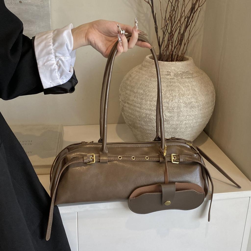 Vintage British Style Tote Bag Female Niche Design Large Capacity Commuter Briefcase College Style Portable Underarm Bag