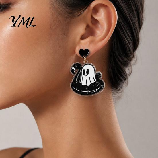 Flamingo Swimming Ring Jewelry 1 Pair Summer Halloween Ghost Earrings for Women, Cute Cartoon Dangle Pool Float Drop Earrings, 2D Acrylic Holiday