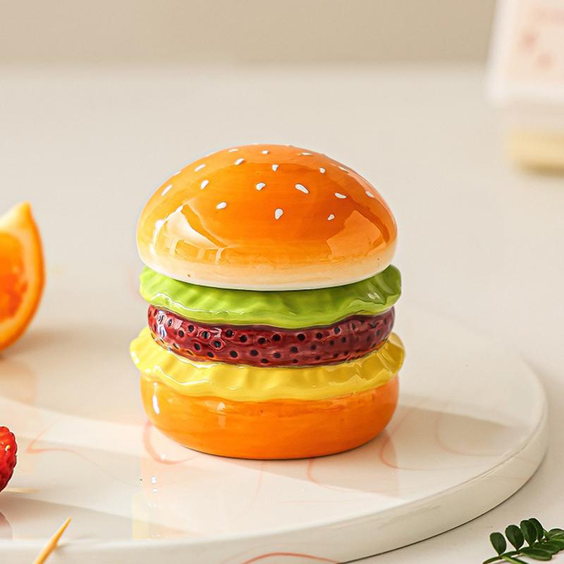 Kreativer Hamburger Zahnstocherhalter Keramik Zahnseidebox Schreibtischdekoration