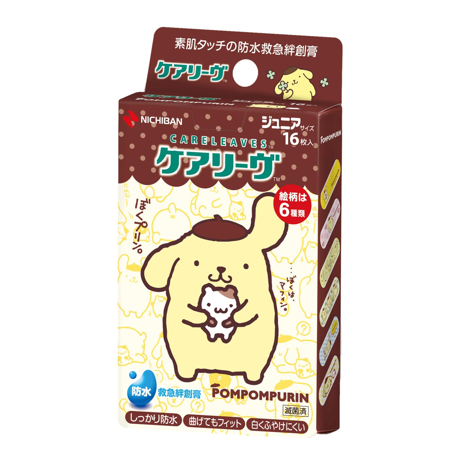 Nichiban Care Leave Character Junior 21mm x for Children First-Aid Bandages, Pompompurin, Size, 58mm, CLB16PM, Waterproof, Small,