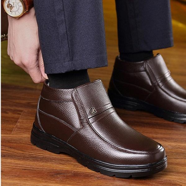 Passer for vinter menn ekte skinnstøvler Høy kvalitet plysj herre varme snøstøvler Oxfords menn sko bomullsstøvler