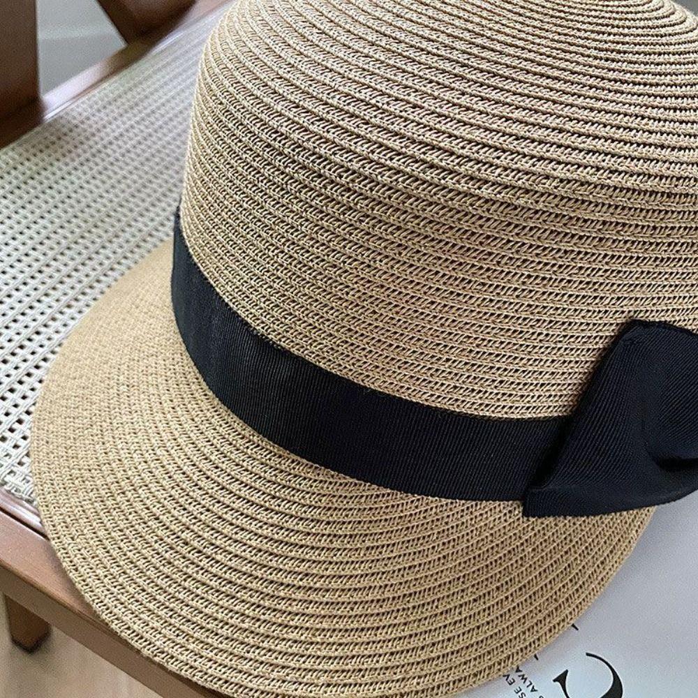 Woven Bow Straw Hat Sunshade Summer Hat Sun Cap UV Protection Cap  Beach
