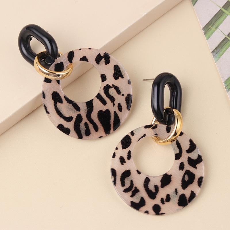 

Vintage Black Leopard Print Circle Drop Earrings for Women 2025 New Trendy Acrylic Round Geometric Dangle Earrings Zircon чорний