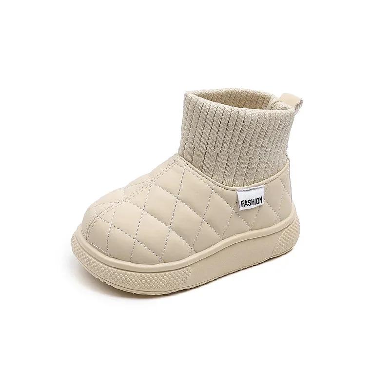Boys Girls Snow Boots Non-slip for Winter Children Warm Boots with Thick Cotton 2024 New Fashion Kids Flat Shoes Solid Color