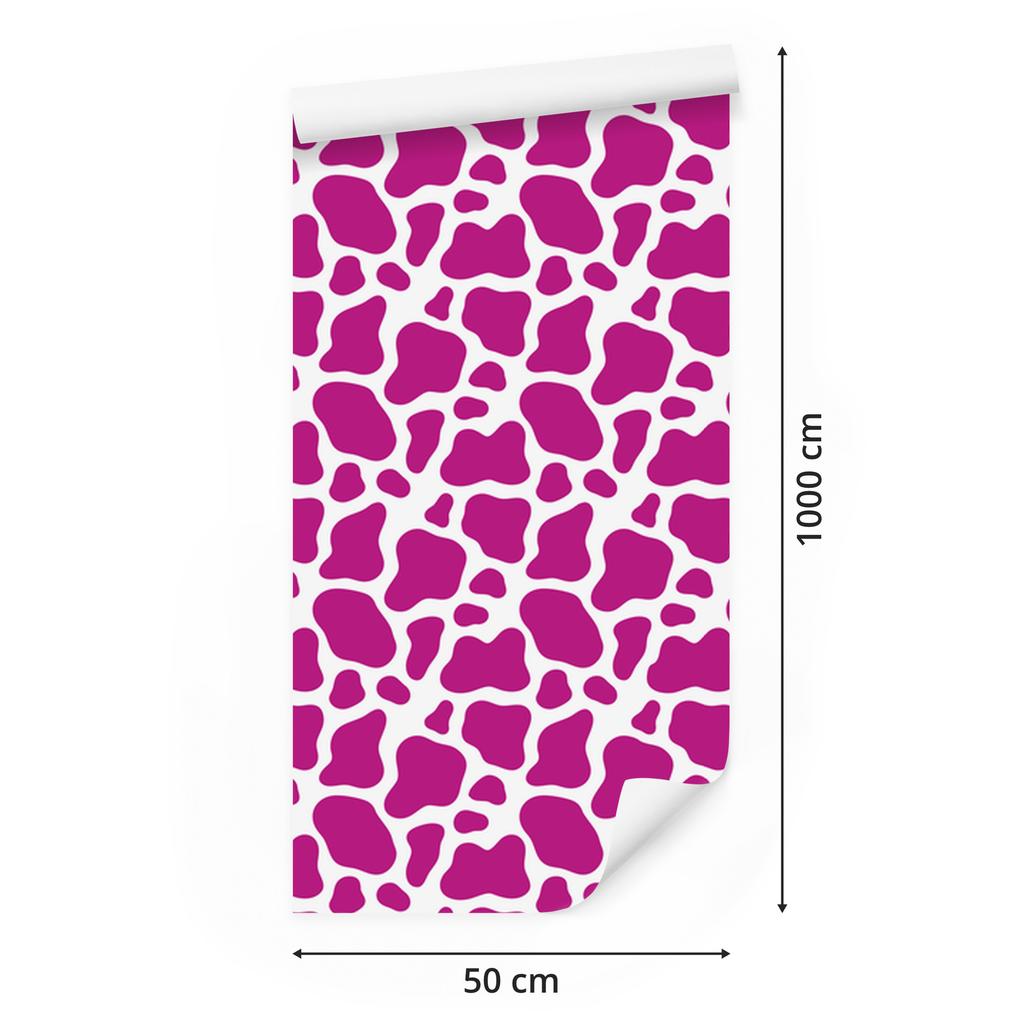 Cow Patches Wallpaper Purple, Powder Pink and White 50x1000