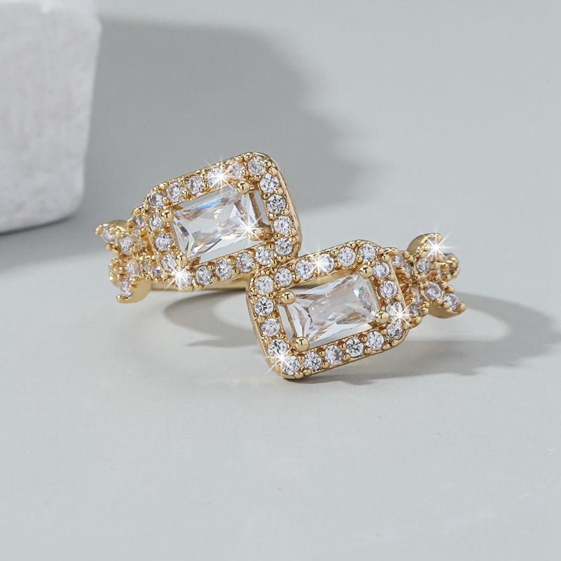 GemChic Women's Ring Exquisite Water Drops Square Ring Female Opening Adjustable Embed Zircon Ring Birthday Christmas Jewelry Gift