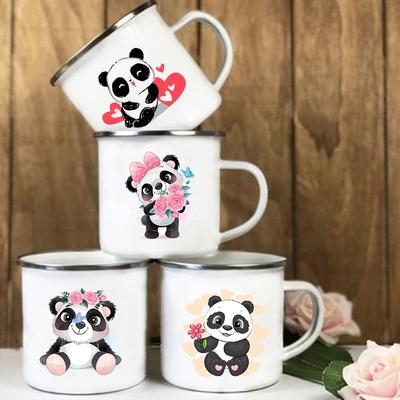 Bloem Panda Print Creatieve Emaille Waterbeker Drink Dessert Ontbijt Melkbekers Kind Mokken Mok met Handvat Verjaardagscadeaus voor Kinderen