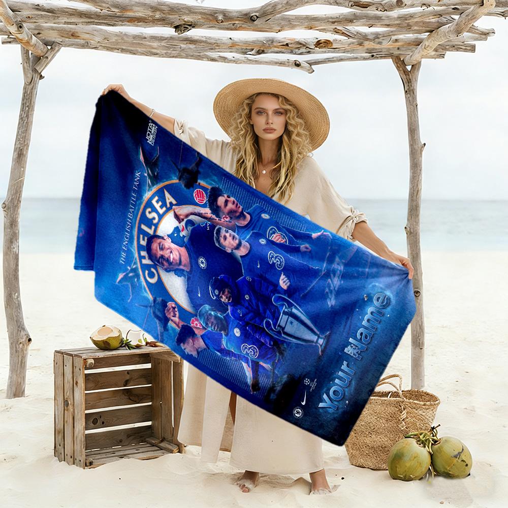 Chelsea Fc Football Player Customized Name Beach Towel Super Soft & Absorbent Suitable for Sports Travel Swimming Yoga Bathroom Beach And Pool