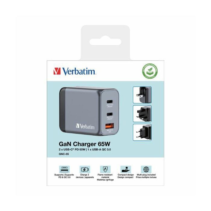 TÉLÉPHONIE, CHARGEUR, MUR, Verbatim Gnc-100 Gan Chargeur 4 Ports 65wVerbatim GNC-65. Type de chargeur: Intérieure, Type de source