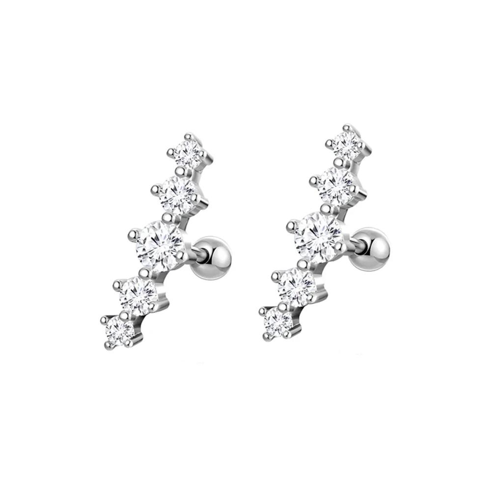 2pcs Hypoallergenic Stainless Steel Cartilage Stud Earrings,Eye Flame Moon Barbell Back Stud Cubic Zirconia Piercing Jewelry