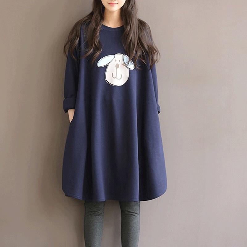 Plus Size Fleece-lined Maternity Sweatshirt Dress Set - Autumn/Winter 2023 Collection