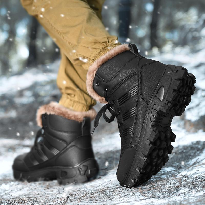 Men's Winter Boots Warm Waterproof Non-Slip Plush Sneakers Shoes Male Winter Tenis Boots Comfortable Slip-On Plush Lined