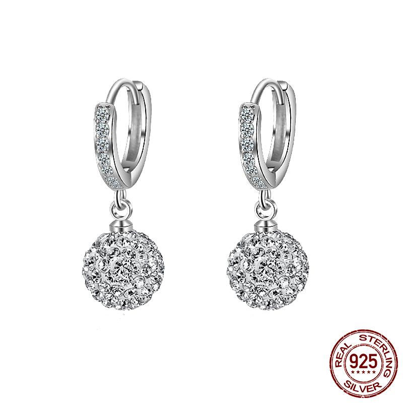 Luminous Shell Women Earrings Original 925 Sterling Silver Pave CZ Star Moon Hoop Earrings Engagement Wedding Jewelry