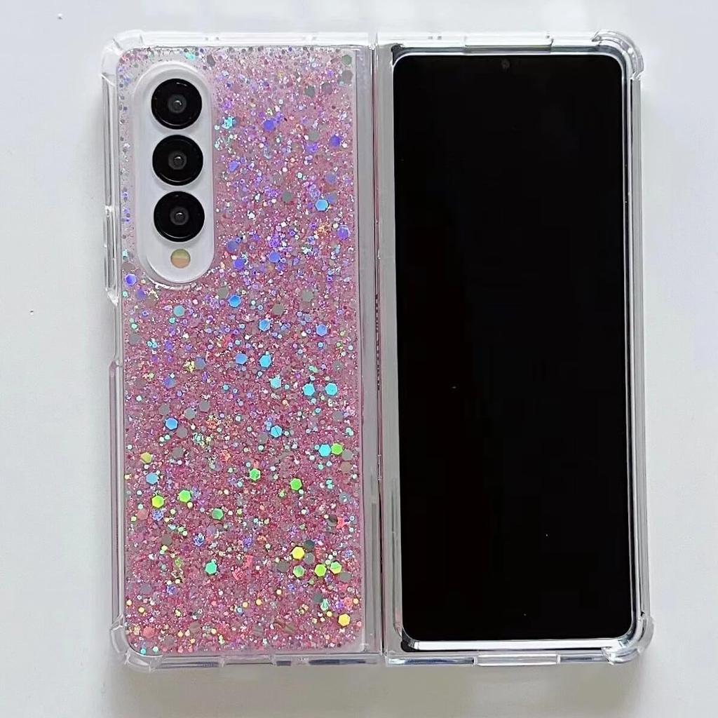 For Samsung Galaxy Z Fold 6 Glitter Case, Cute Bling Sparkle Sparkly Shiny Soft TPU Silicone Clear Bumper Four Corner Shockproof Protective Case for