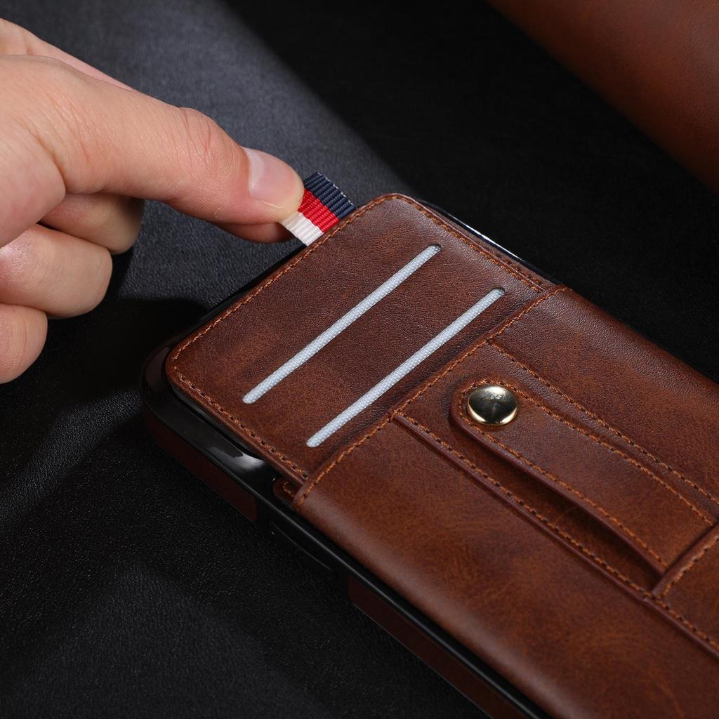 Leather Wallet Case with Wrist Strap and Sliding Card Slot for iPhone 15 14 13 12 11 Pro Max XS MAX XR Samsung S23 S22 S21 Ultra Plus A14 A13 A53 A54
