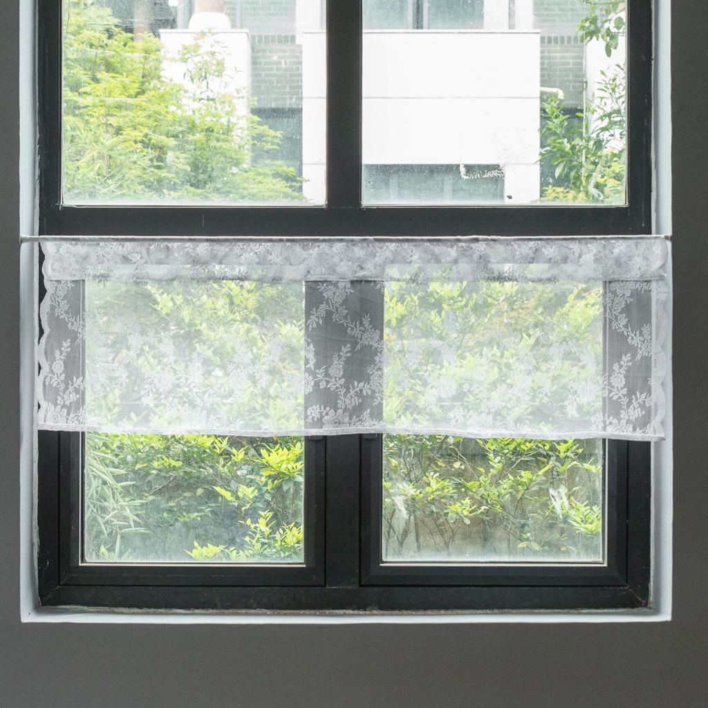 American Lace Short Curtain Pressed Flower European Transparent Through Rod Pocket Partition Half Curtain Small Curtain Curtain Curtain