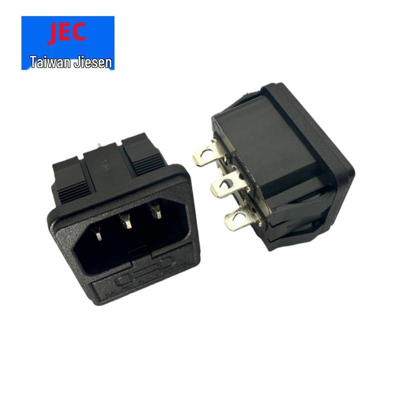 JEC C-Type Power Socket with Fuse, Snap-In AC Male Connector JR-101-1FS, 3-Core AC Socket 250V 10A.
